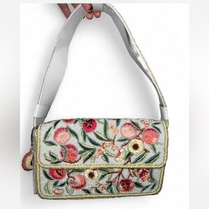 pink and yellow peach floral beaded shoulder bag made in india